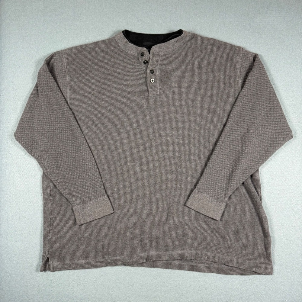 Wrangler Rugged Wear Henley Shirt Mens XL Gray Waffle Knit Thermal Long Sleeve